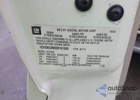 2005 Cadillac Escalade Standard from USA, damaged, VIN 1GYEK63N65R161945